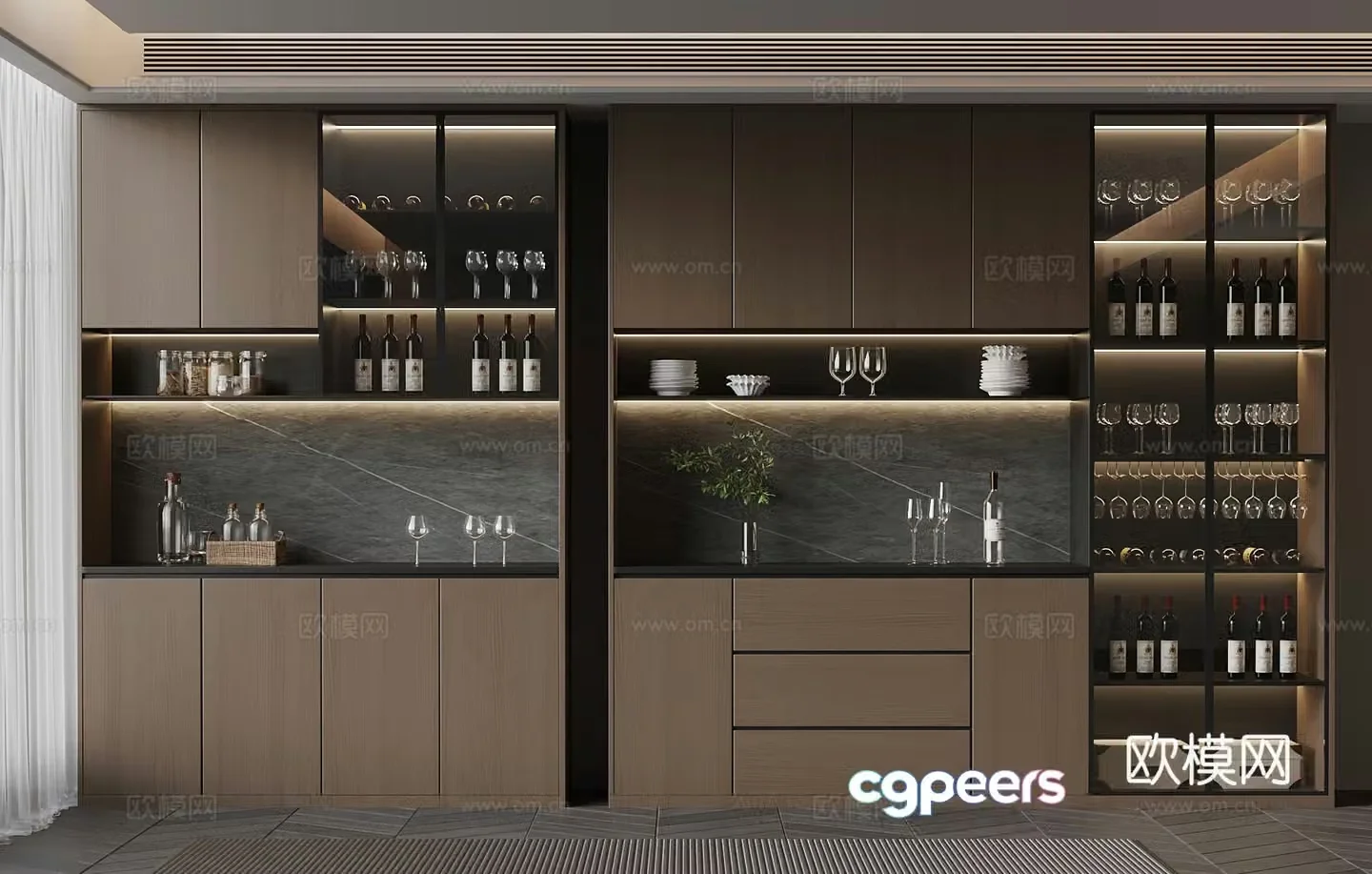 Italian minimalist wine cabinet red wine wine glass 3d model
