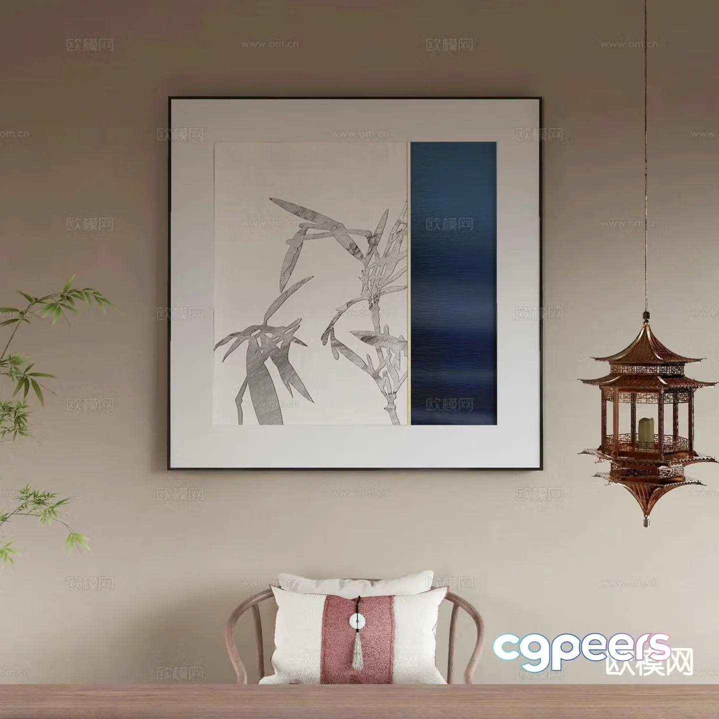 New Chinese texture painting decorative painting 3D model