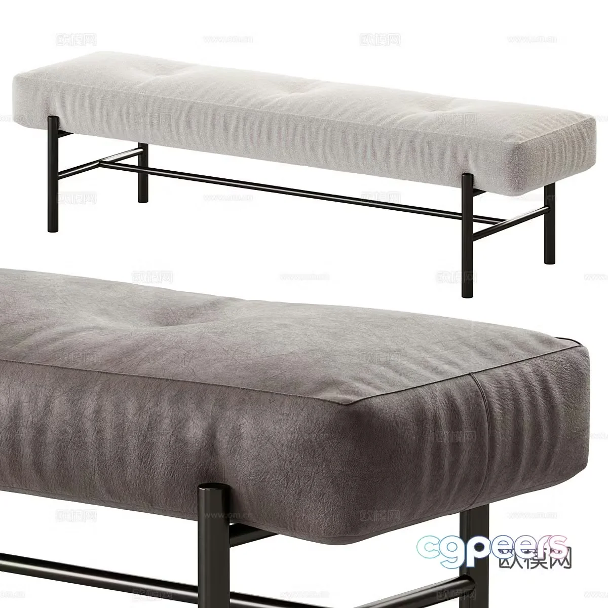 Modern Italian fabric leather bench 3d model