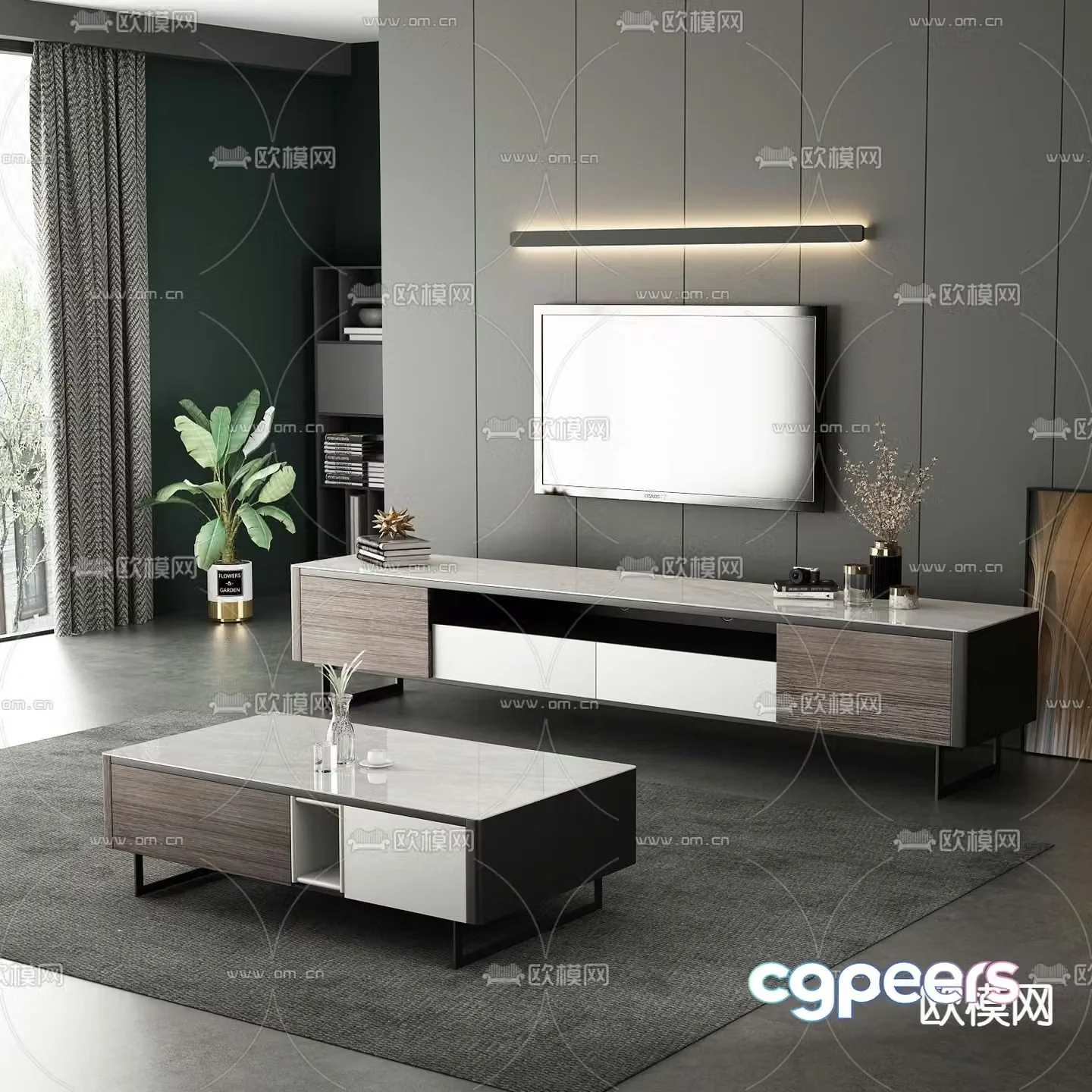 Modern marble coffee table TV cabinet 3d model