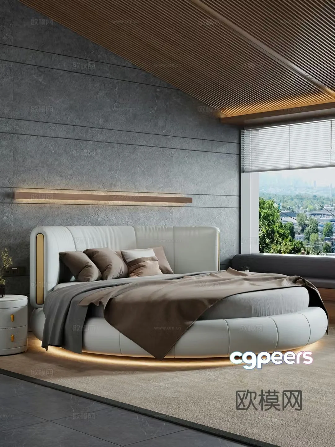 Bedroom and home double bed round bed nightstand minimalist bed decoration hanging painting 3d model