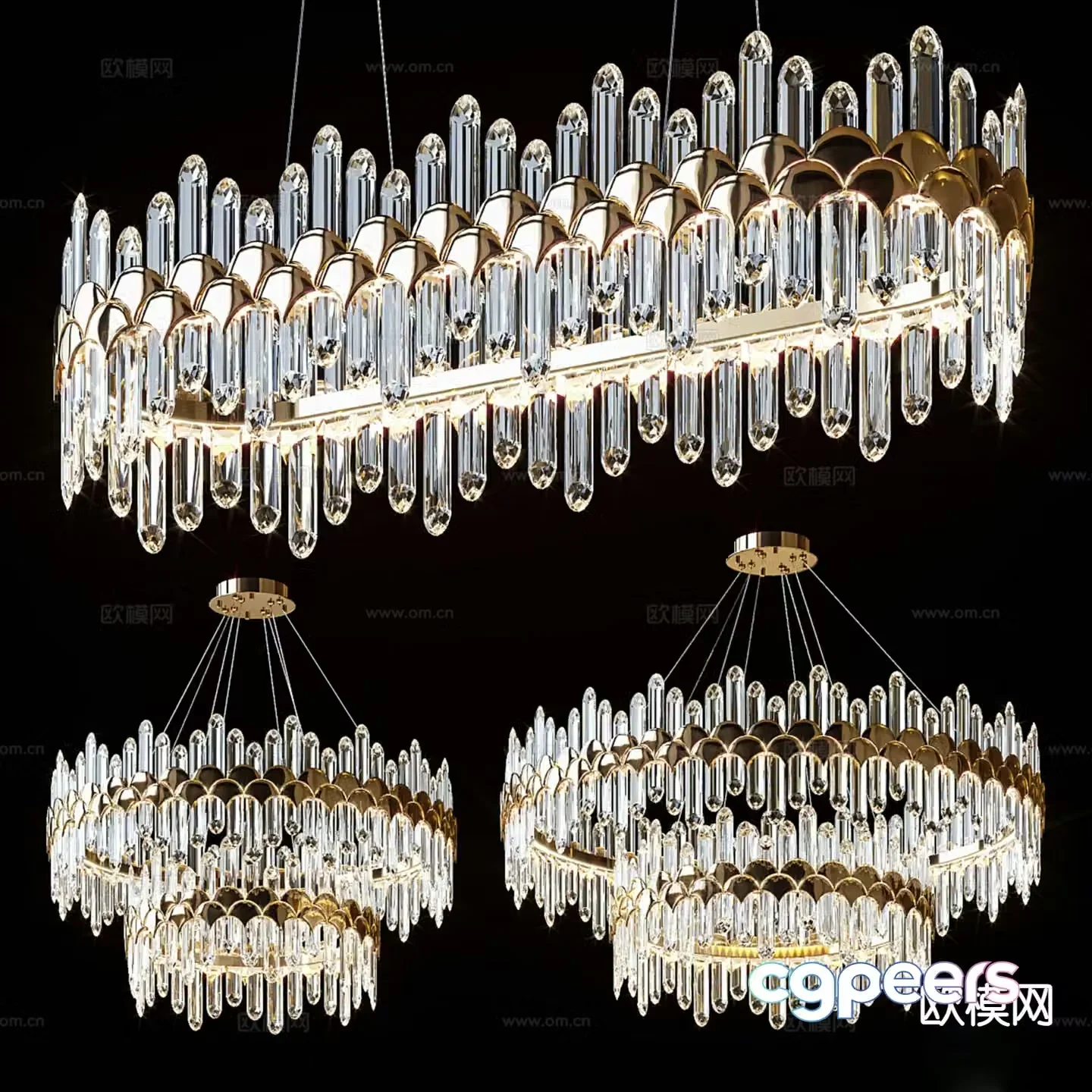 Light luxury ring chandelier crystal chandelier 3d model