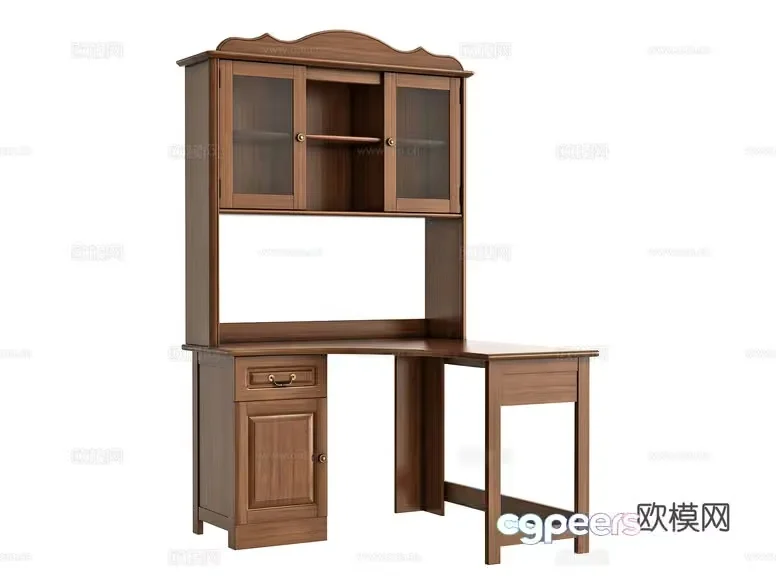 A Wooden Desk With A Hutch 3D Model – 18240 – VRAY Render