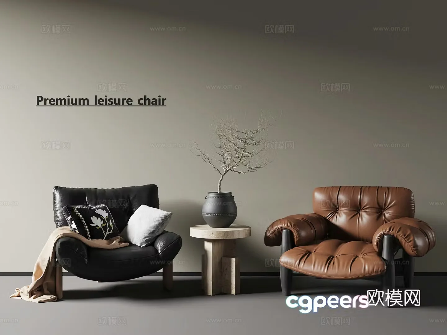 Medium style leather leisure chair side table 3d model ornament