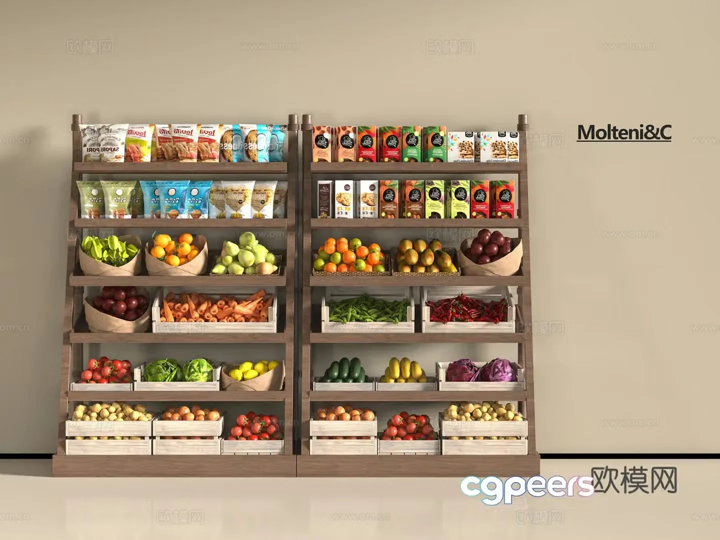 Modern supermarket shelves 3d model