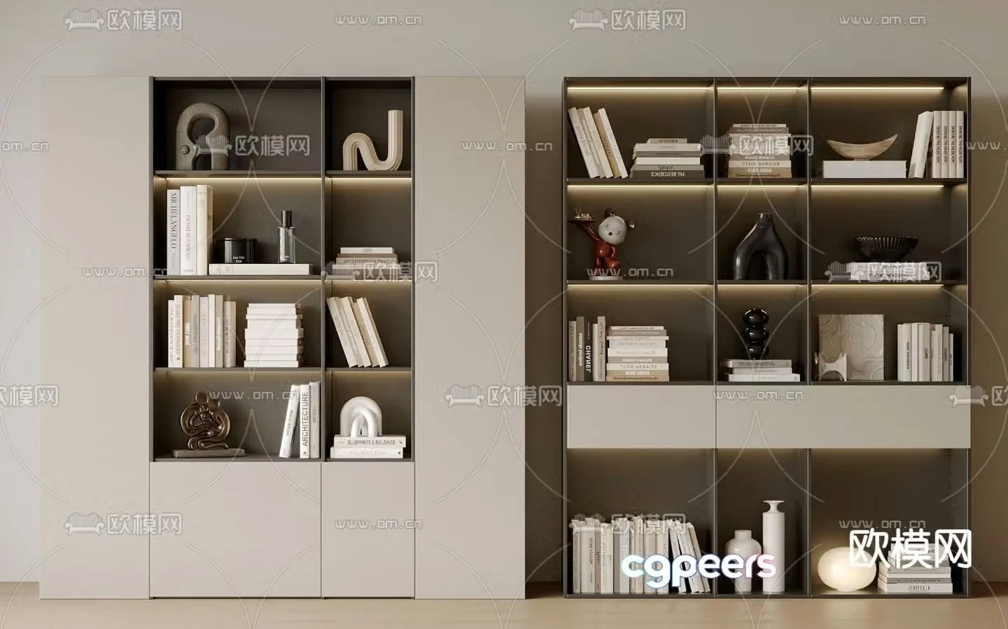Modern bookcase Bookshelf Display Cabinet 3D Model