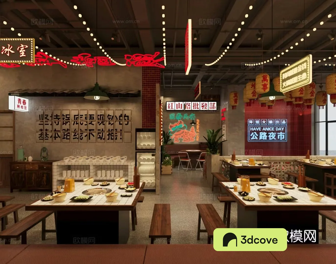 Industrial style nostalgic barbecue restaurant hot pot restaurant skewers restaurant Chinese restaurant hot pot tables and chairs