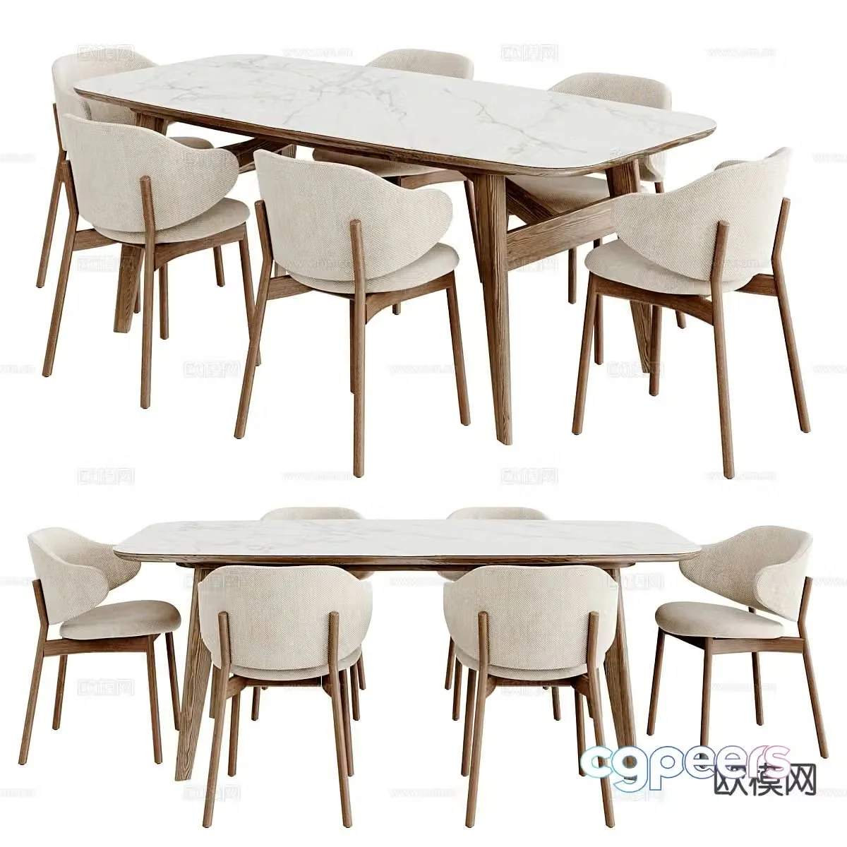 Modern dining table dining chair 3d model