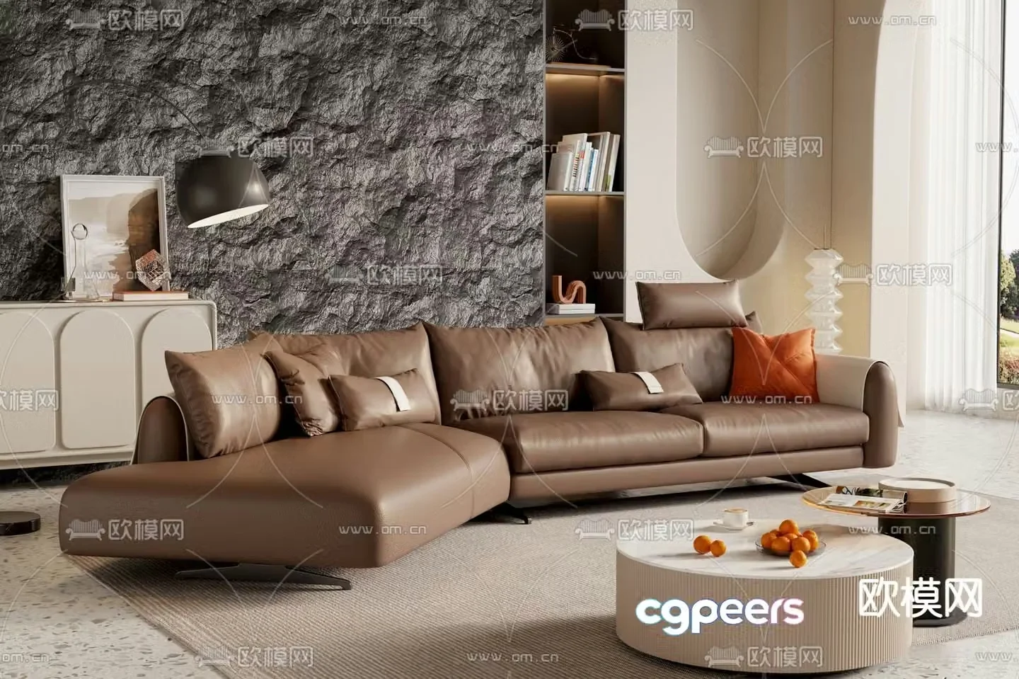 Leather sofa multi-person sofa 3d model