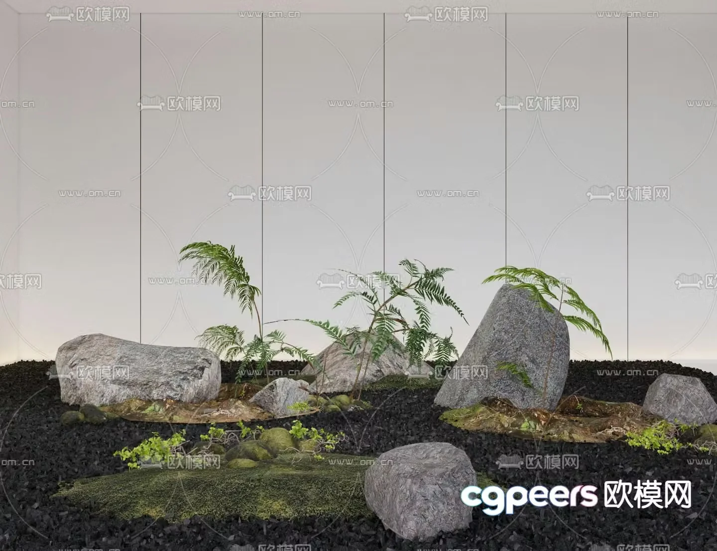 Indoor Landscape Landscape Stone Flowers and Grass 3D Model