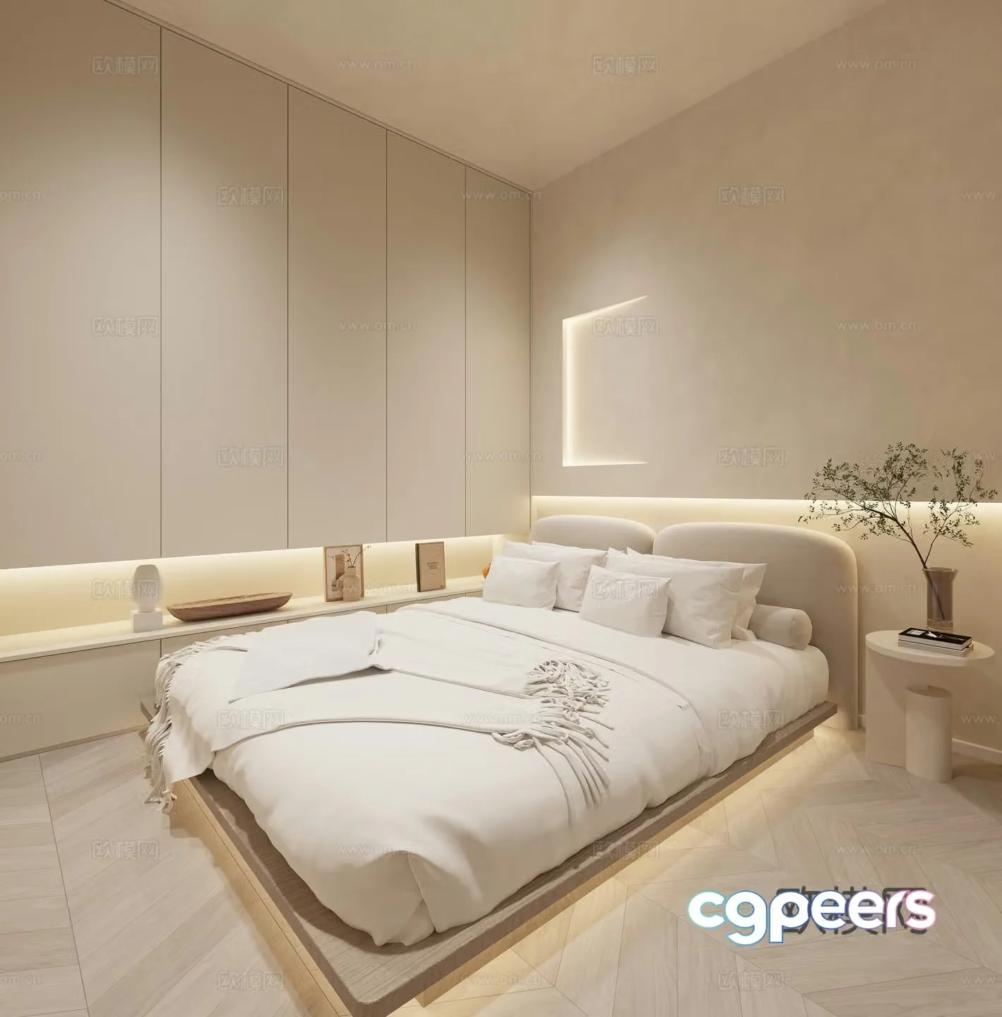 Creamy Bedroom 3d Model