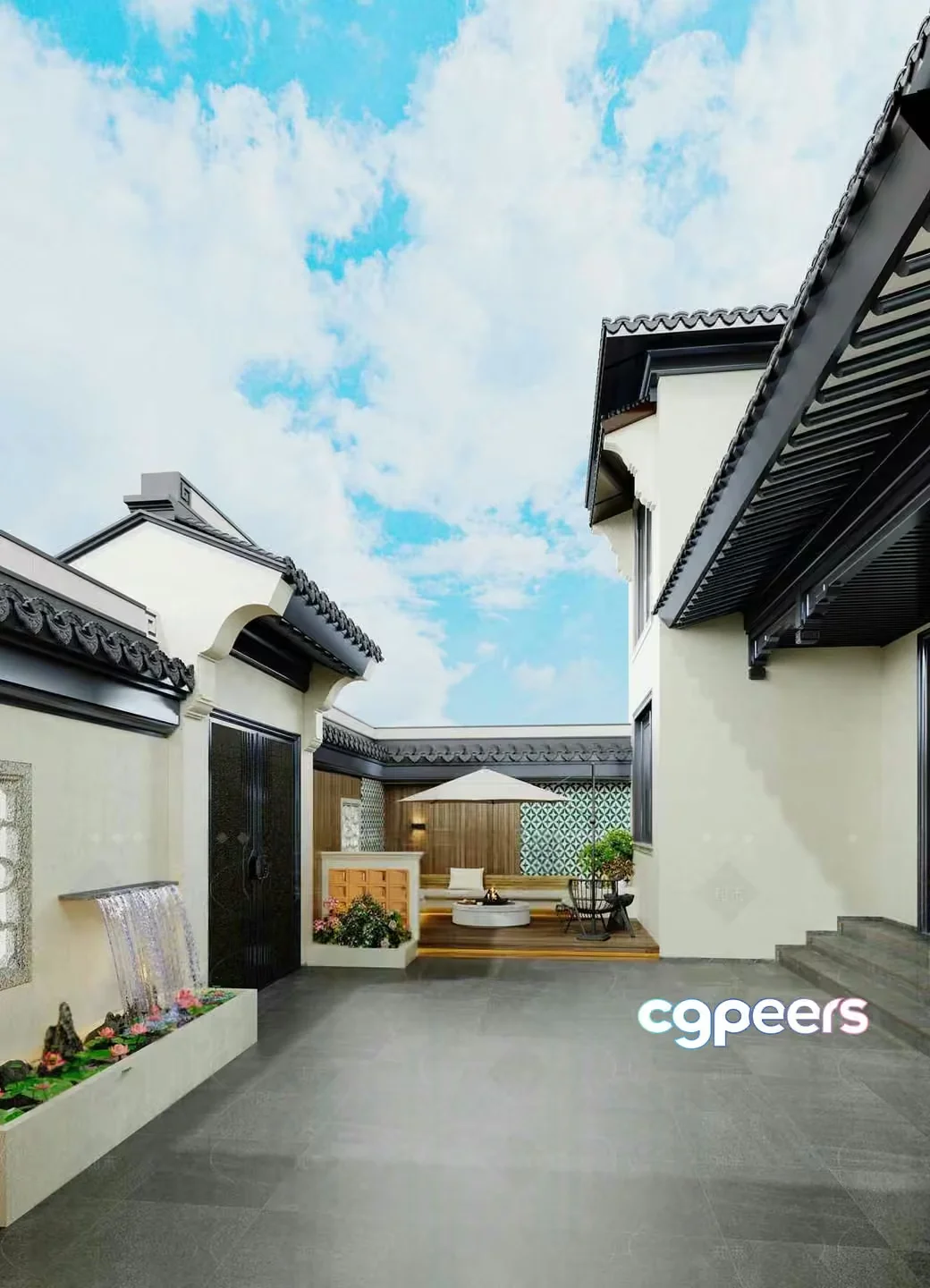 A Serene Courtyard 3D Model – 10406 – VRAY Render