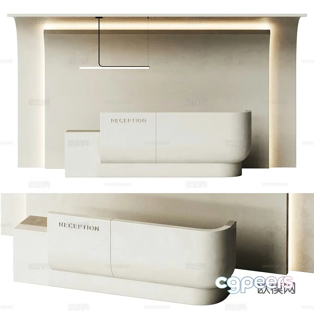 Modern creamy front desk reception desk 3d model