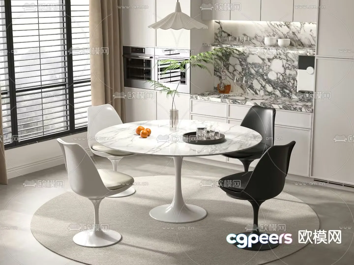 Modern dining table and chairs round dining table 3d model