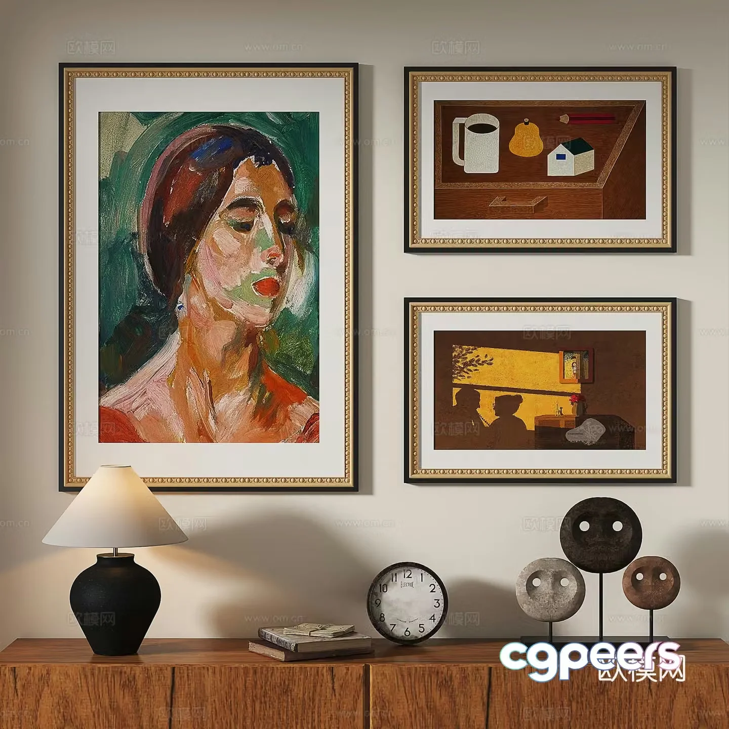 French European classical modern retro medieval abstract light luxury decorative painting 3d model