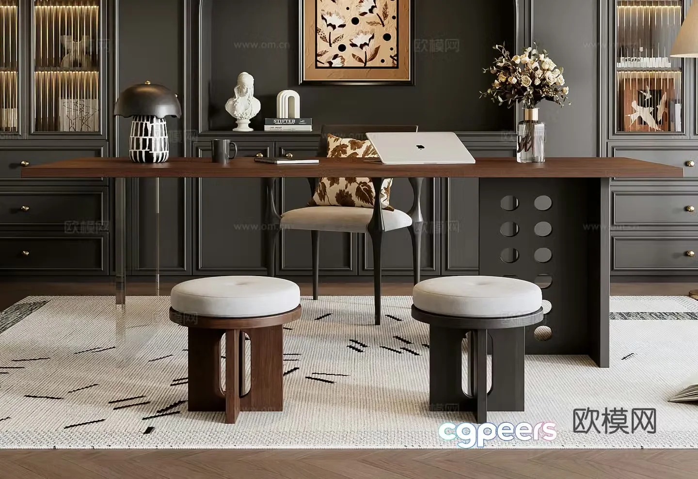 French desk and chair combination 3D model