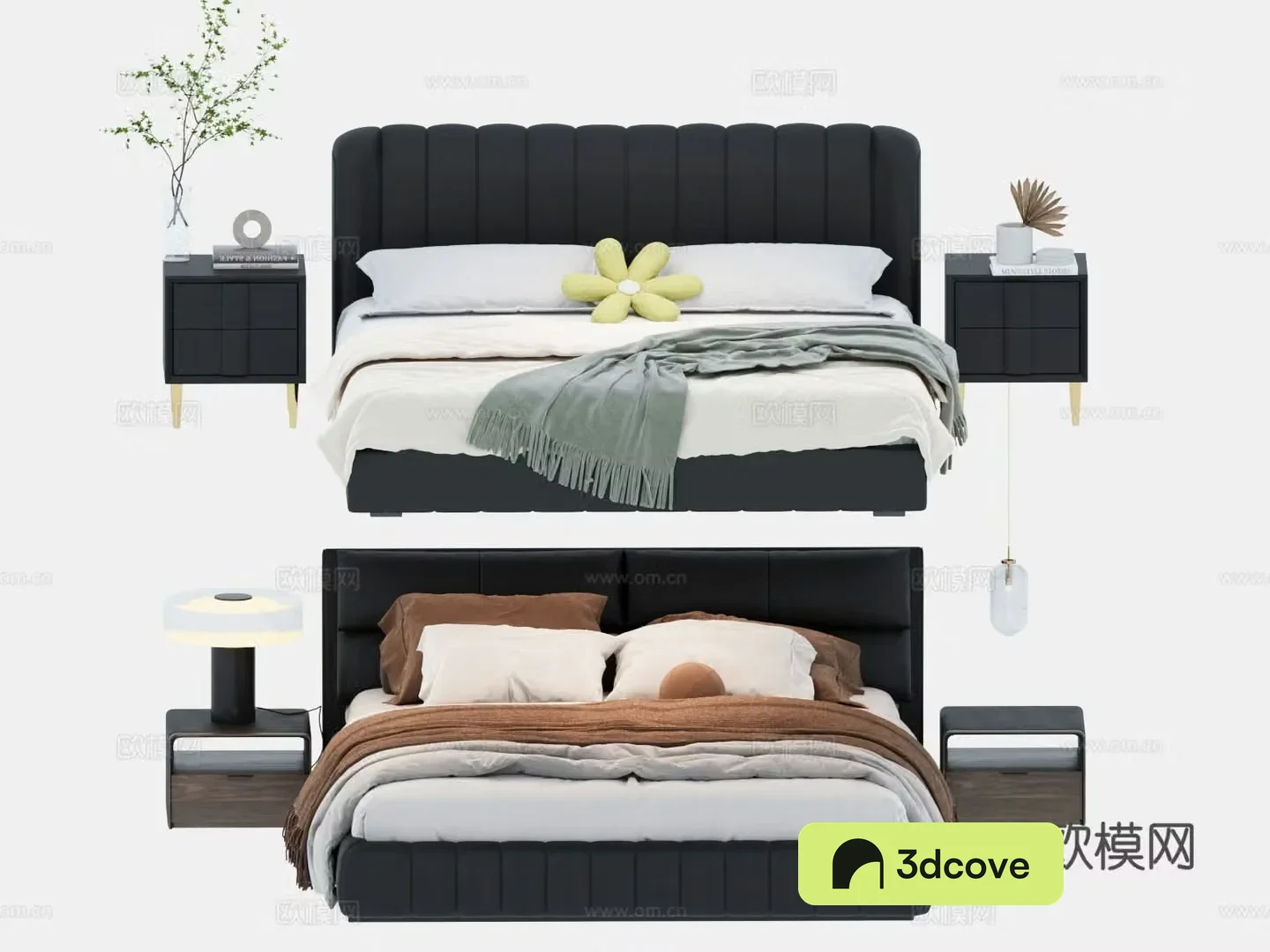 Modern double bed with headrest leather bed