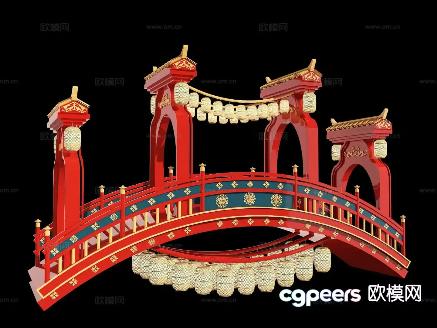 New Chinese style covered bridge installation and presentation 3D model of ancient style bridge