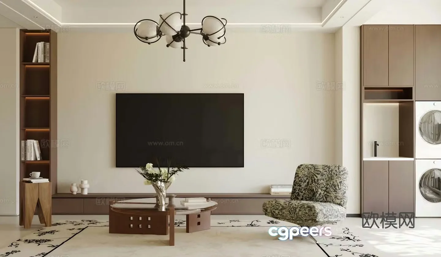 Modern medieval TV background wall Living room TV background wall Medium style living room Medium style leisure chair 3d model