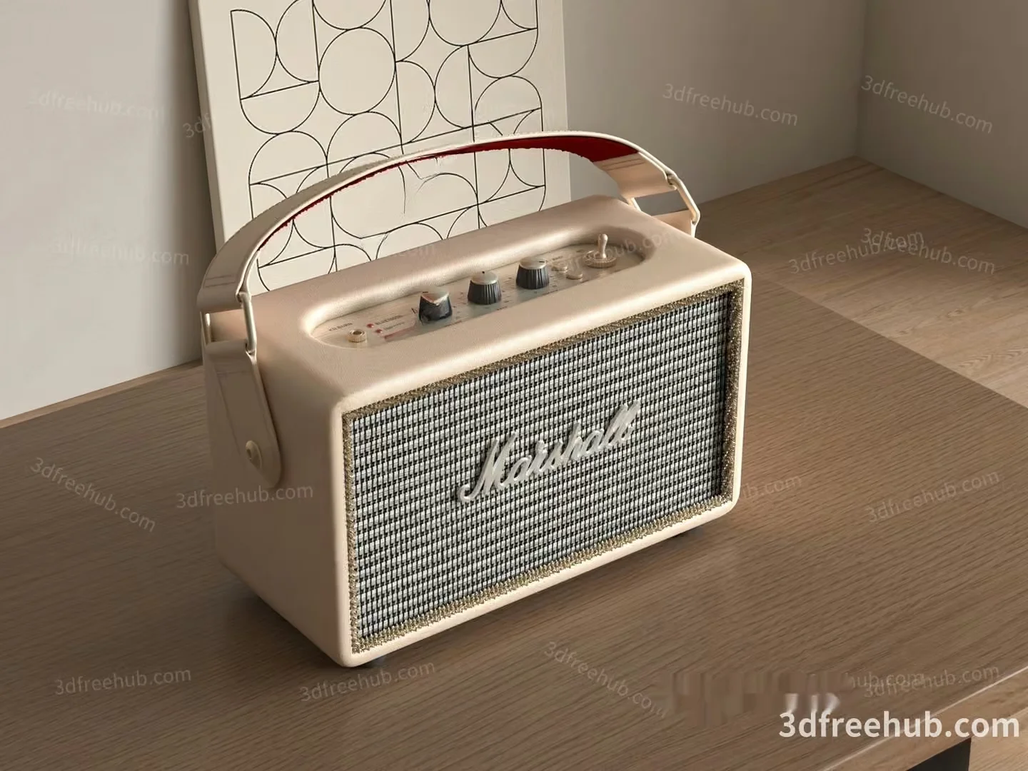 A White Radio On A Wooden Table 3D Model – 19979 – VRAY Render