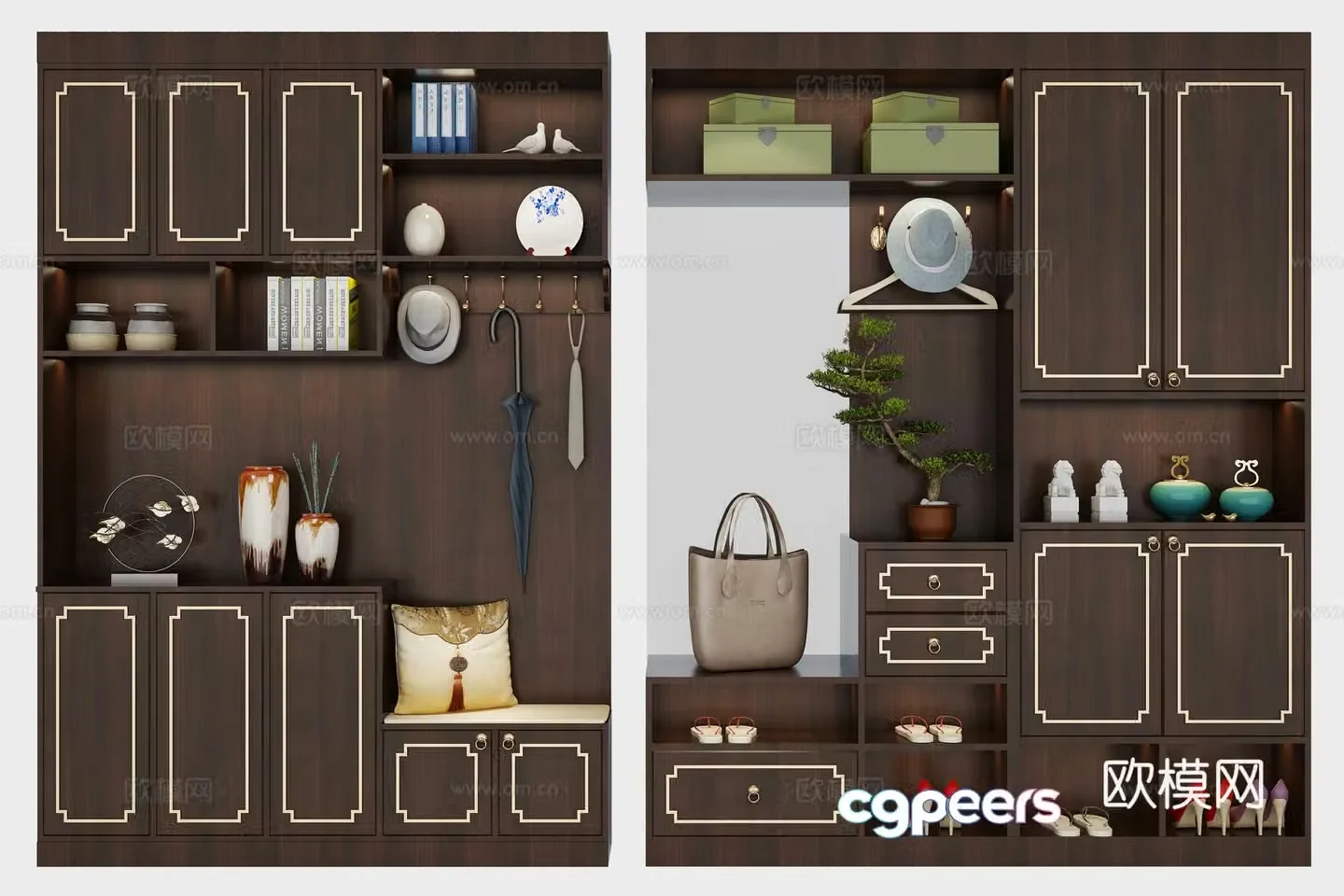 Chinese shoe cabinet combination 3D model