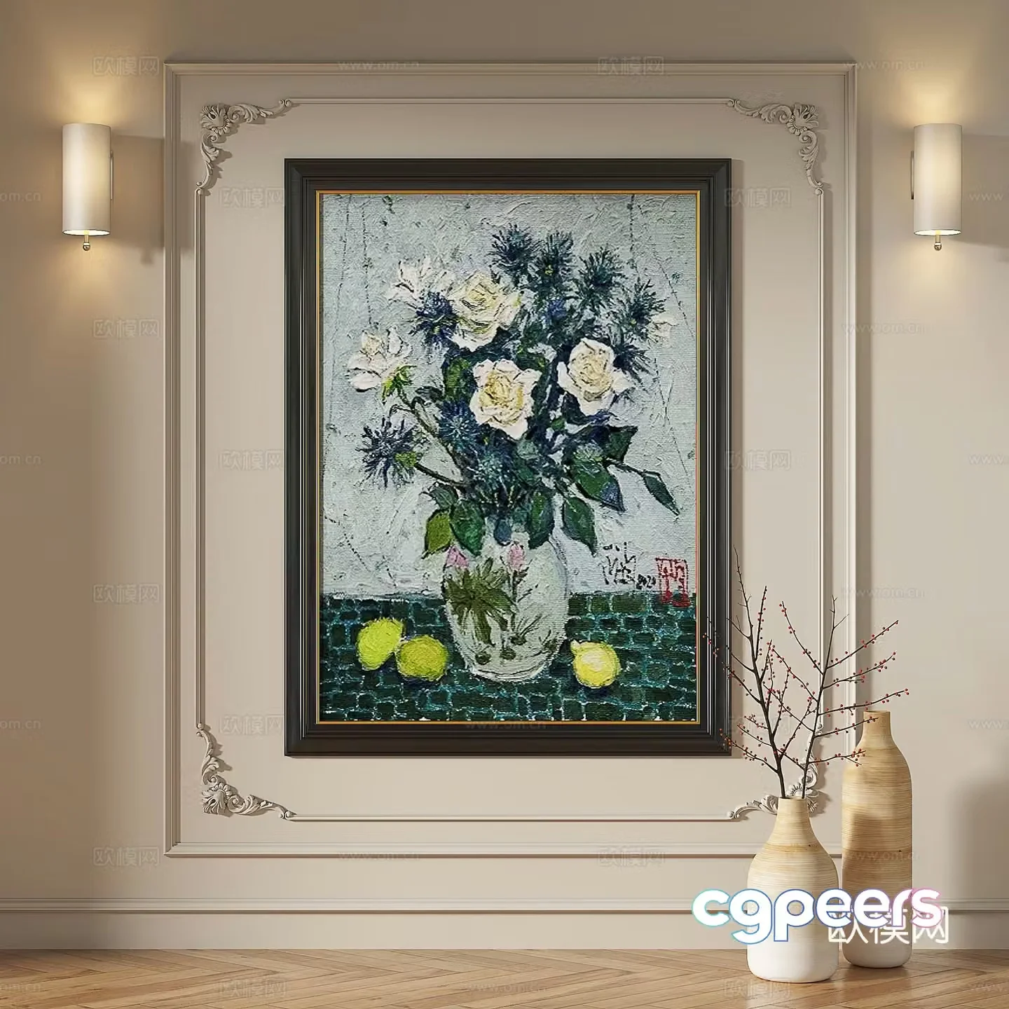 French medieval retro modern oil painting European light luxury decorative painting 3d model