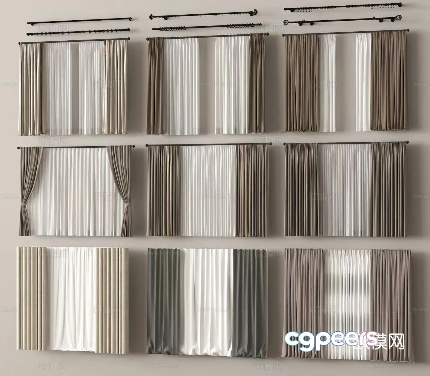 Plain curtain cloth curtain gauze curtain 3d model