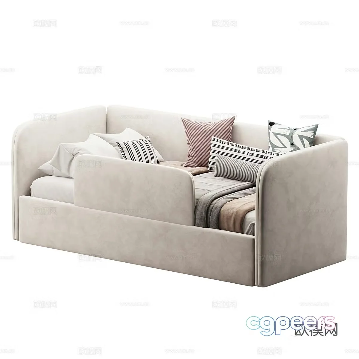 Modern cream style children’s fabric sofa bed 3d model