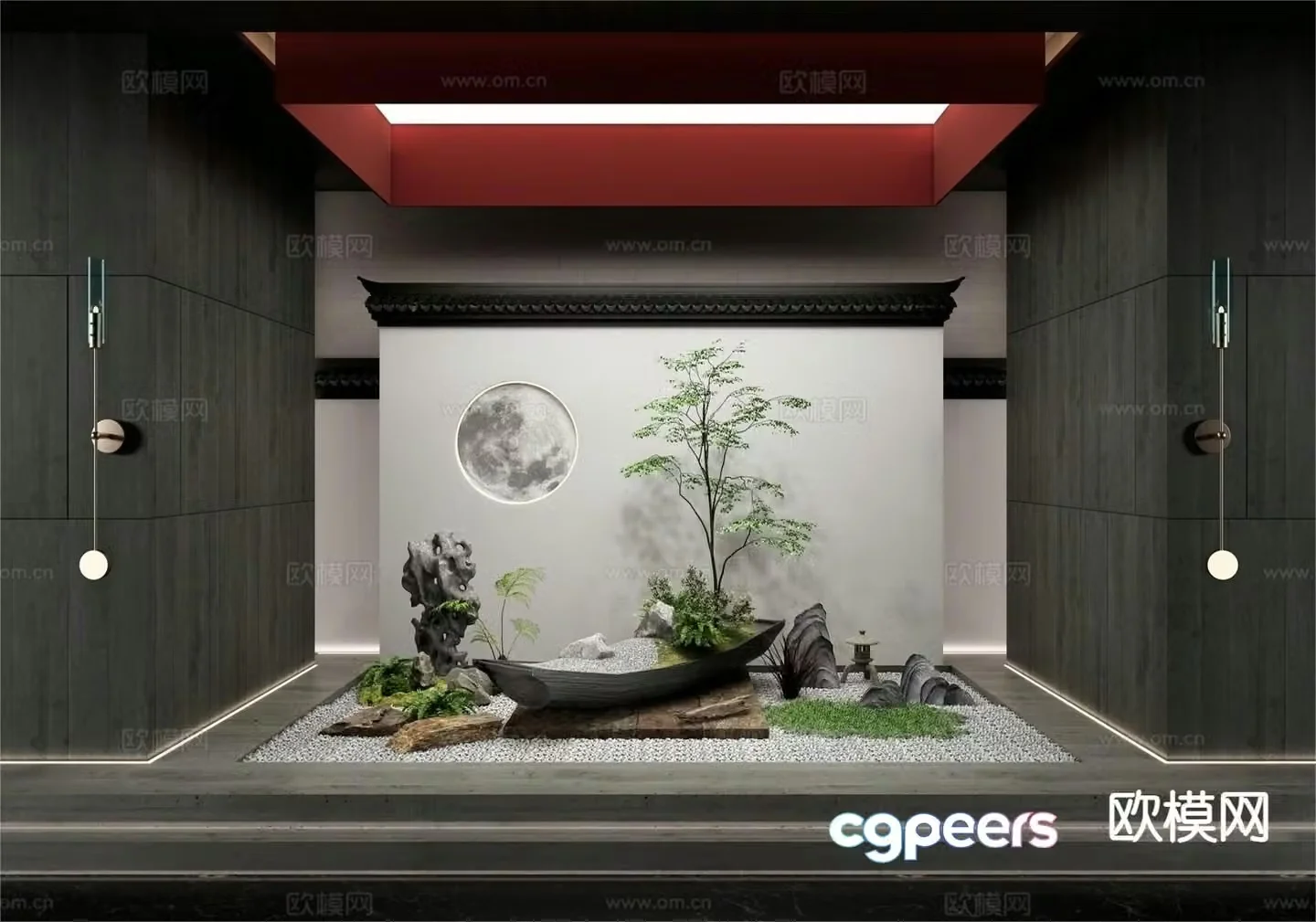 New Chinese style courtyard sketch landscape sketch 3D model