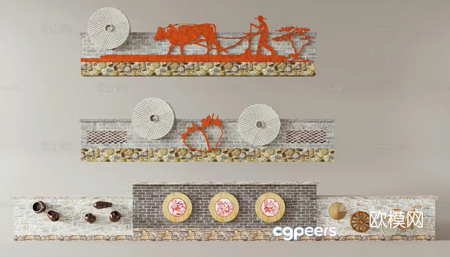 Modern rural landscape wall landscape wall enclosure courtyard wall folk landscape wall 3d model