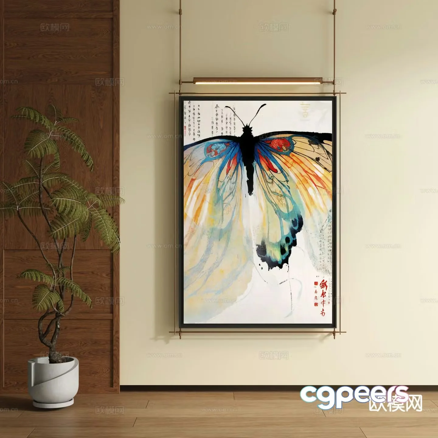 New Chinese style ink painting decorative painting hanging painting 3D model