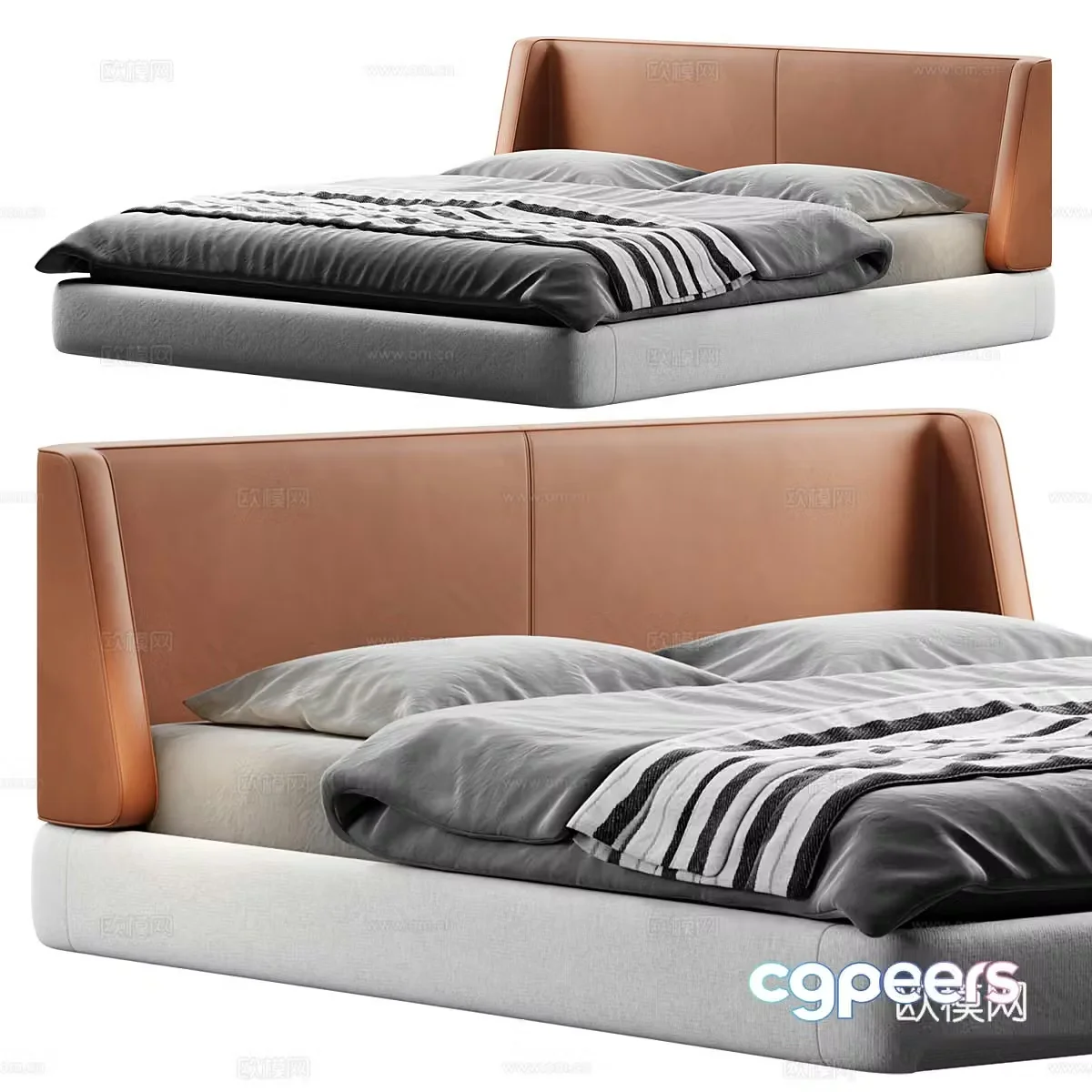 Modern Italian leather fabric double bed 3d model