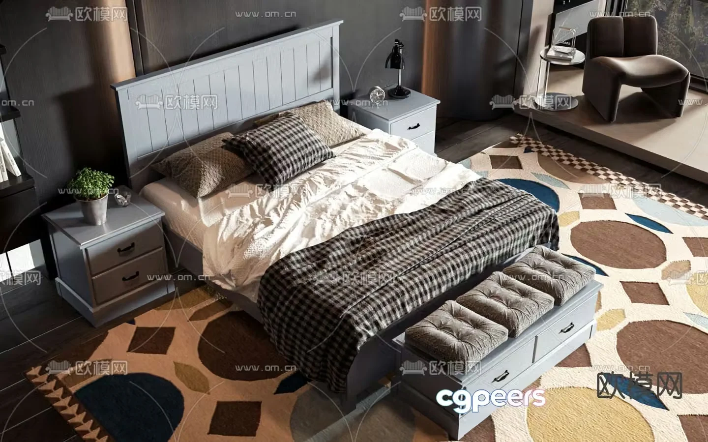 American double bed 3d model