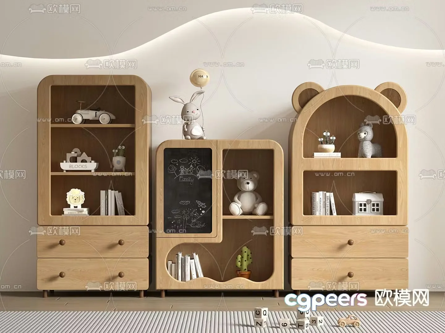 Children’s bookcase storage cabinet 3d model