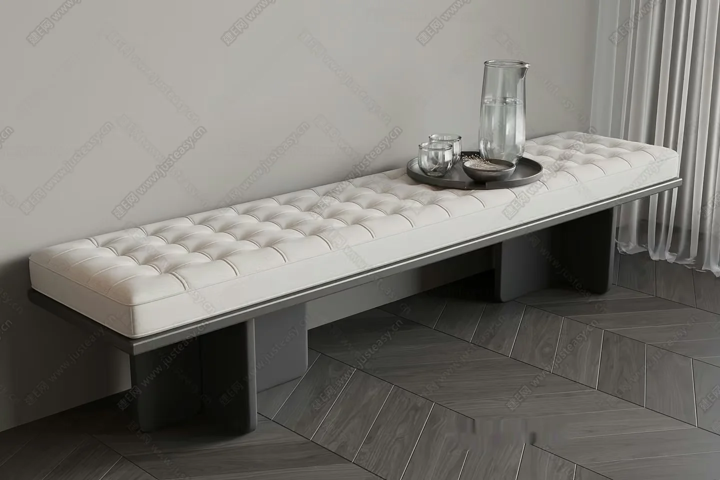 A Tufted Bench 3D Model – 14645 – VRAY Render
