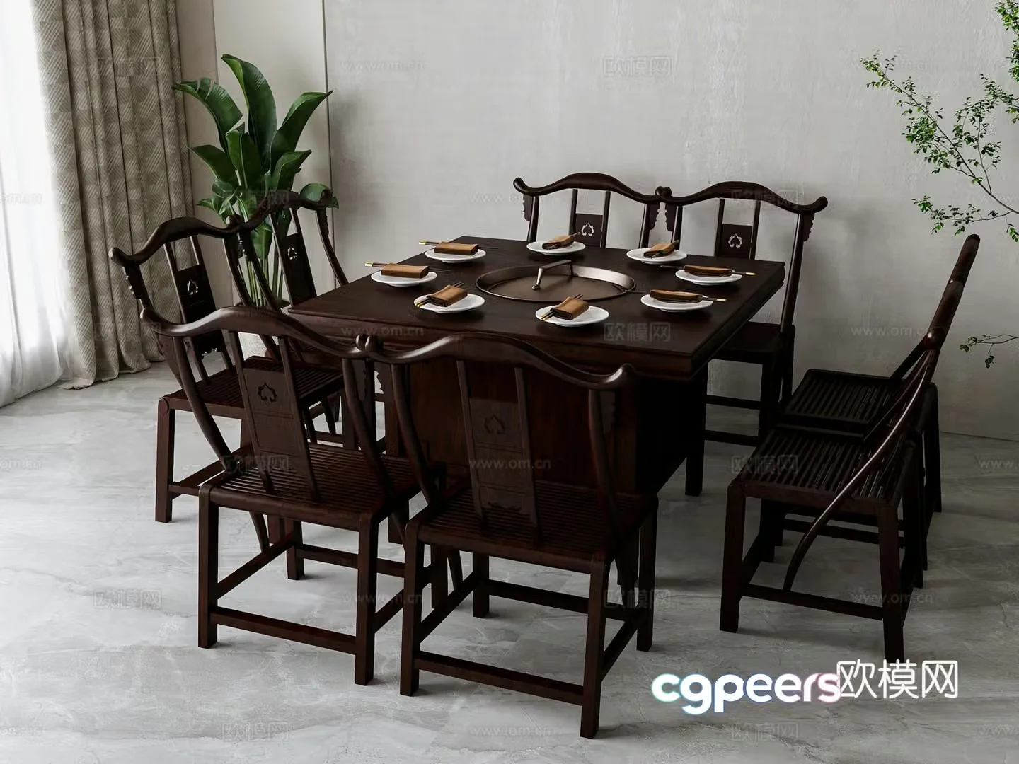 New Chinese hotpot restaurant dining table and chair 3D model