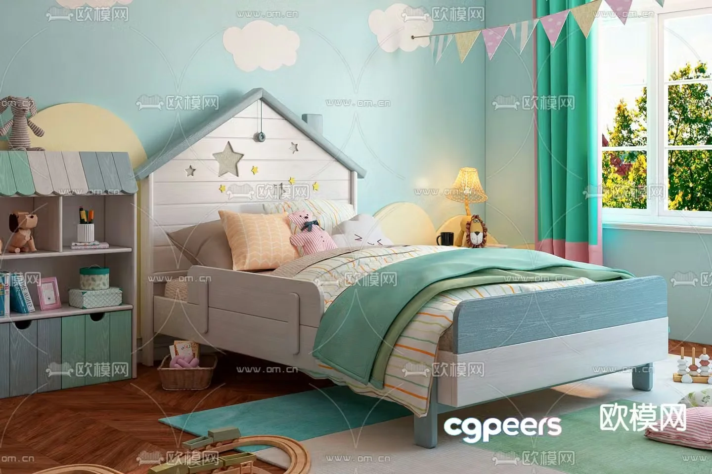 Modern solid wood children’s bed 3d model