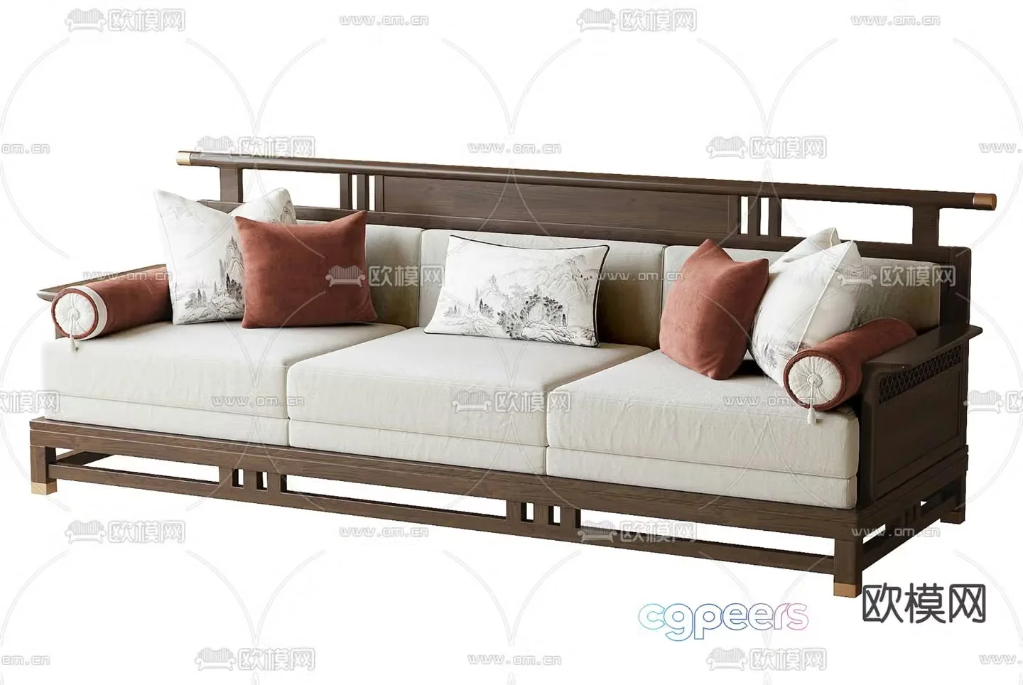 New Chinese style sofa three person sofa 3d model