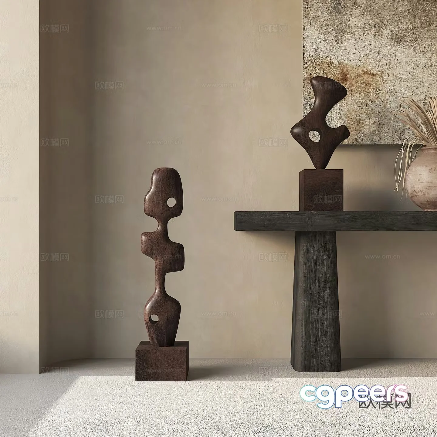 Modern abstract wood carving sculpture 3d model