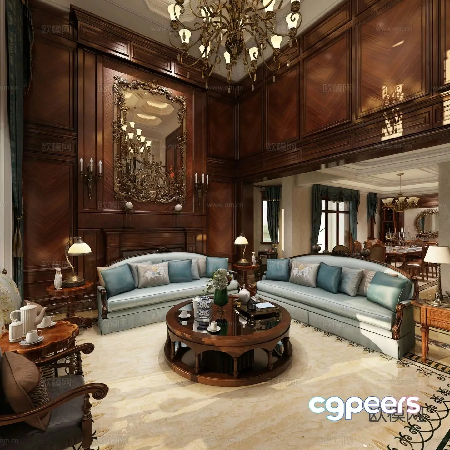 Villa living room villa hollow 3d model