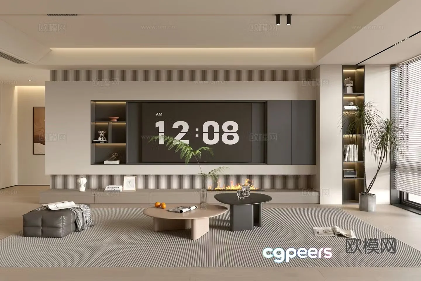Modern simple living room balcony cabinet sofa combination coffee table TV background wall 3d model