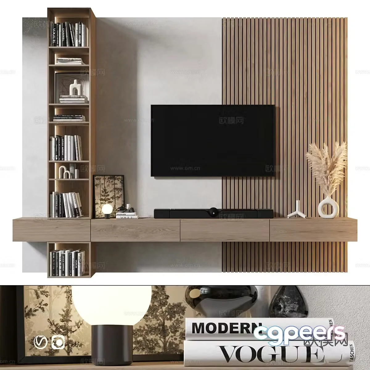 Modern minimalist TV background wall 3d model