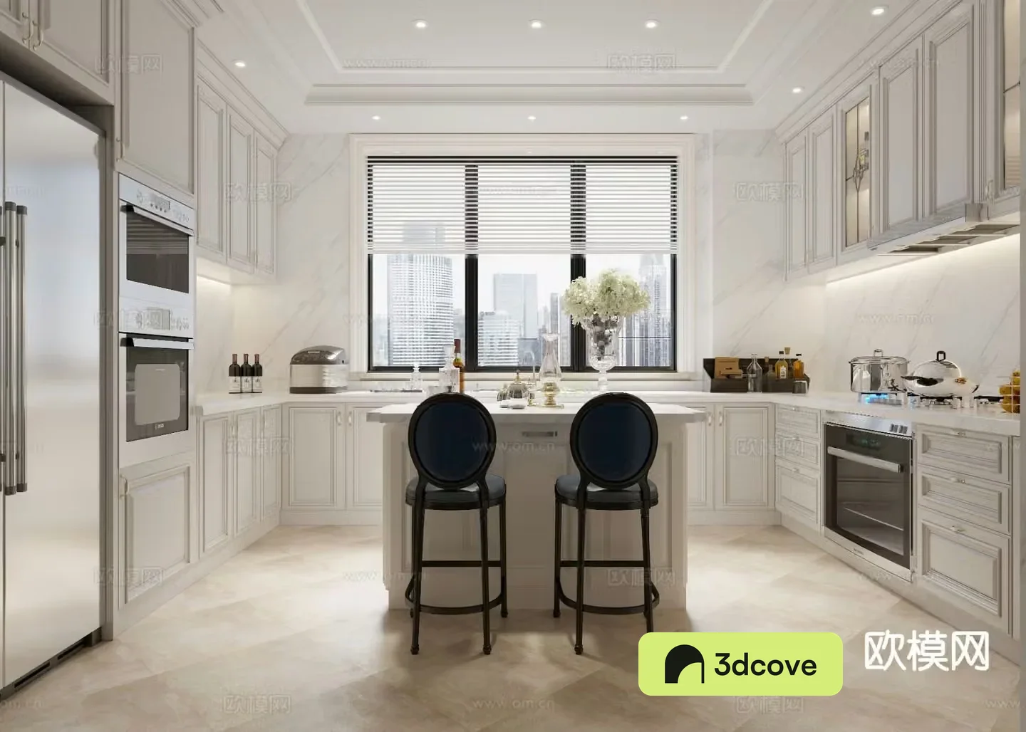 American villa kitchen island kitchen