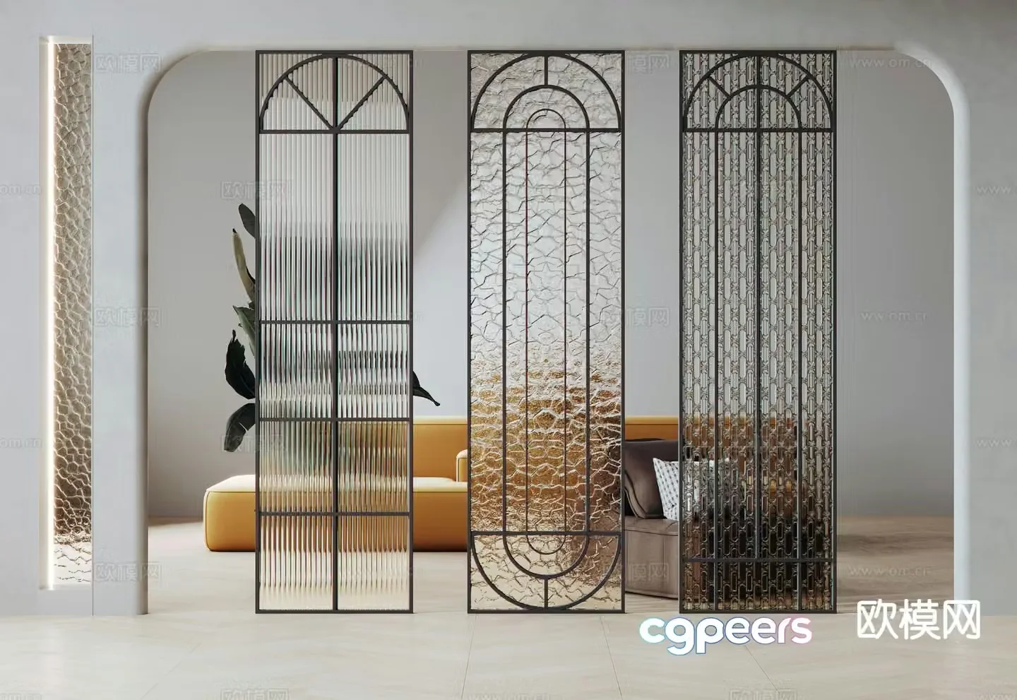 Changhong glass partition carved art glass 3d model