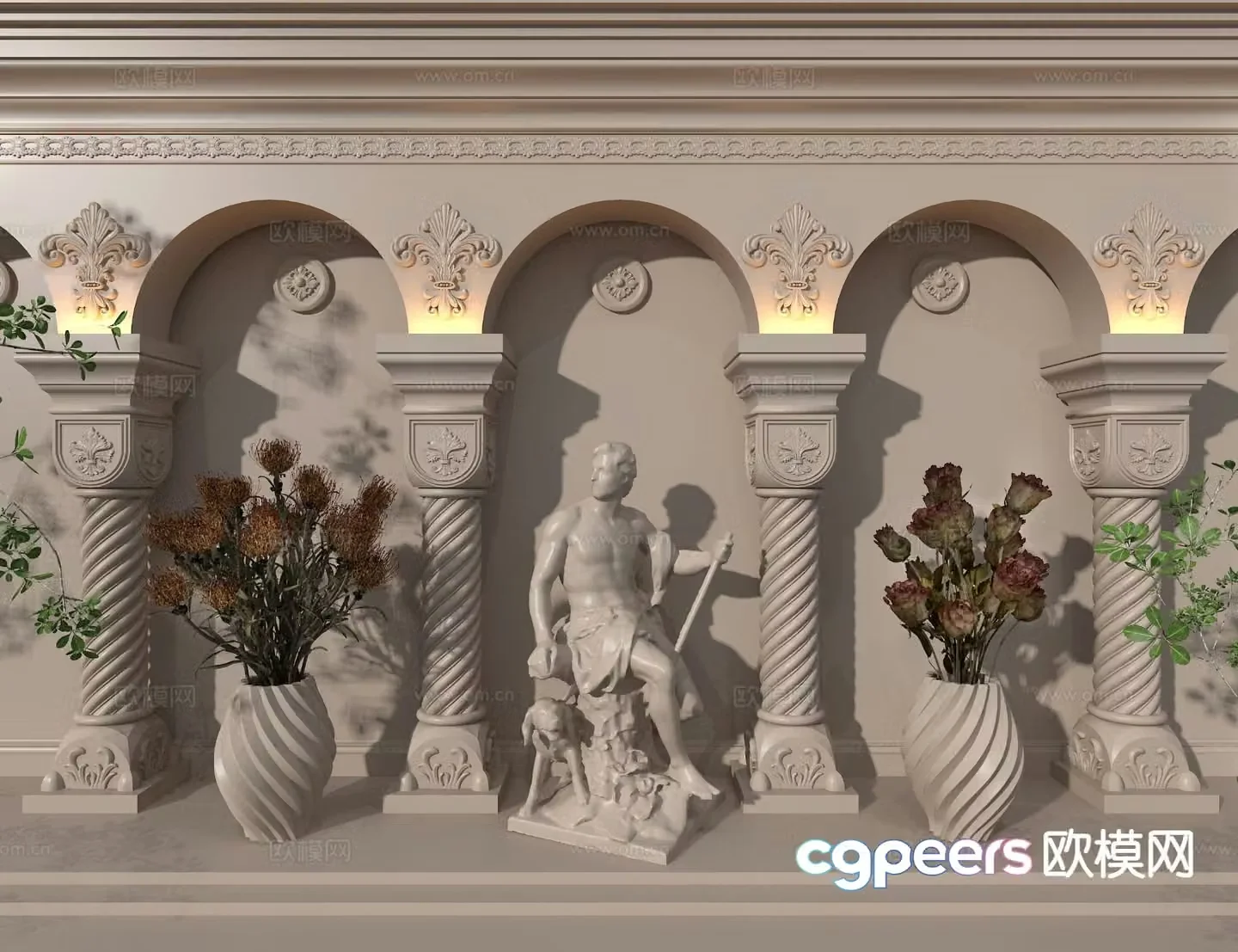 European mythological sculpture pillar 3D model