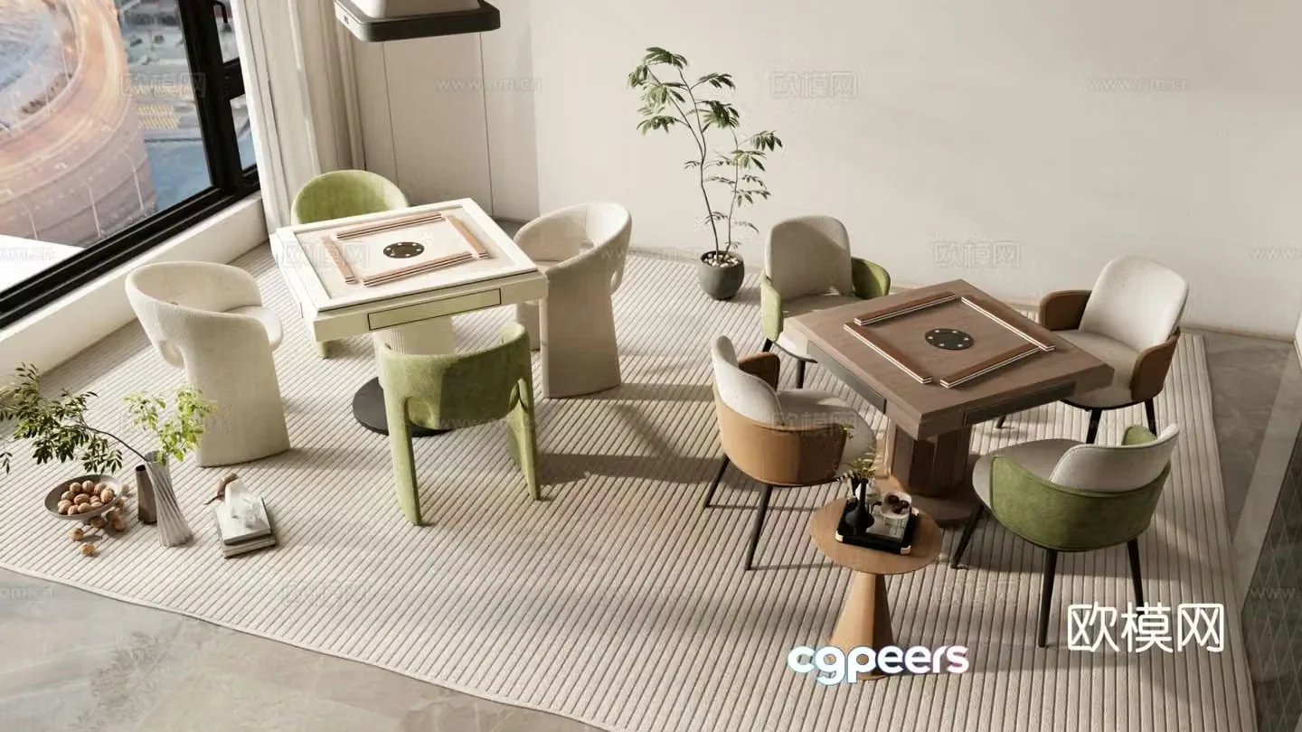 Modern mahjong tables and chairs 3d model of chess and card tables and chairs