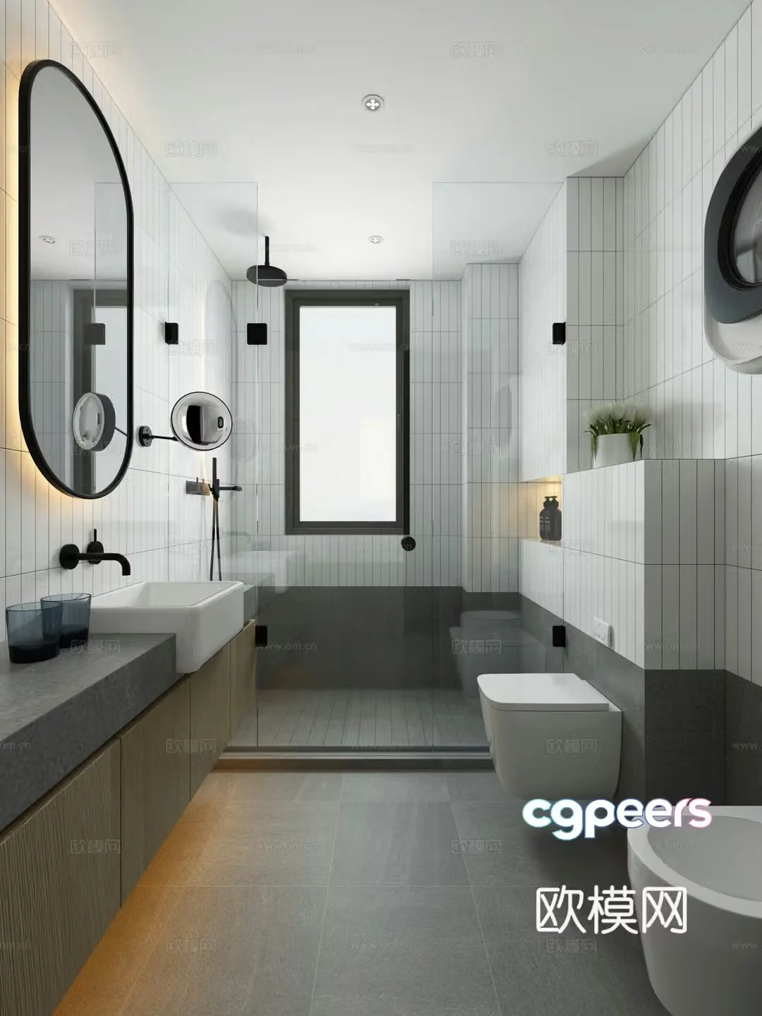 Modern bathroom wall-mounted toilet wall-mounted washing machine mirror shower mop pool 3d model