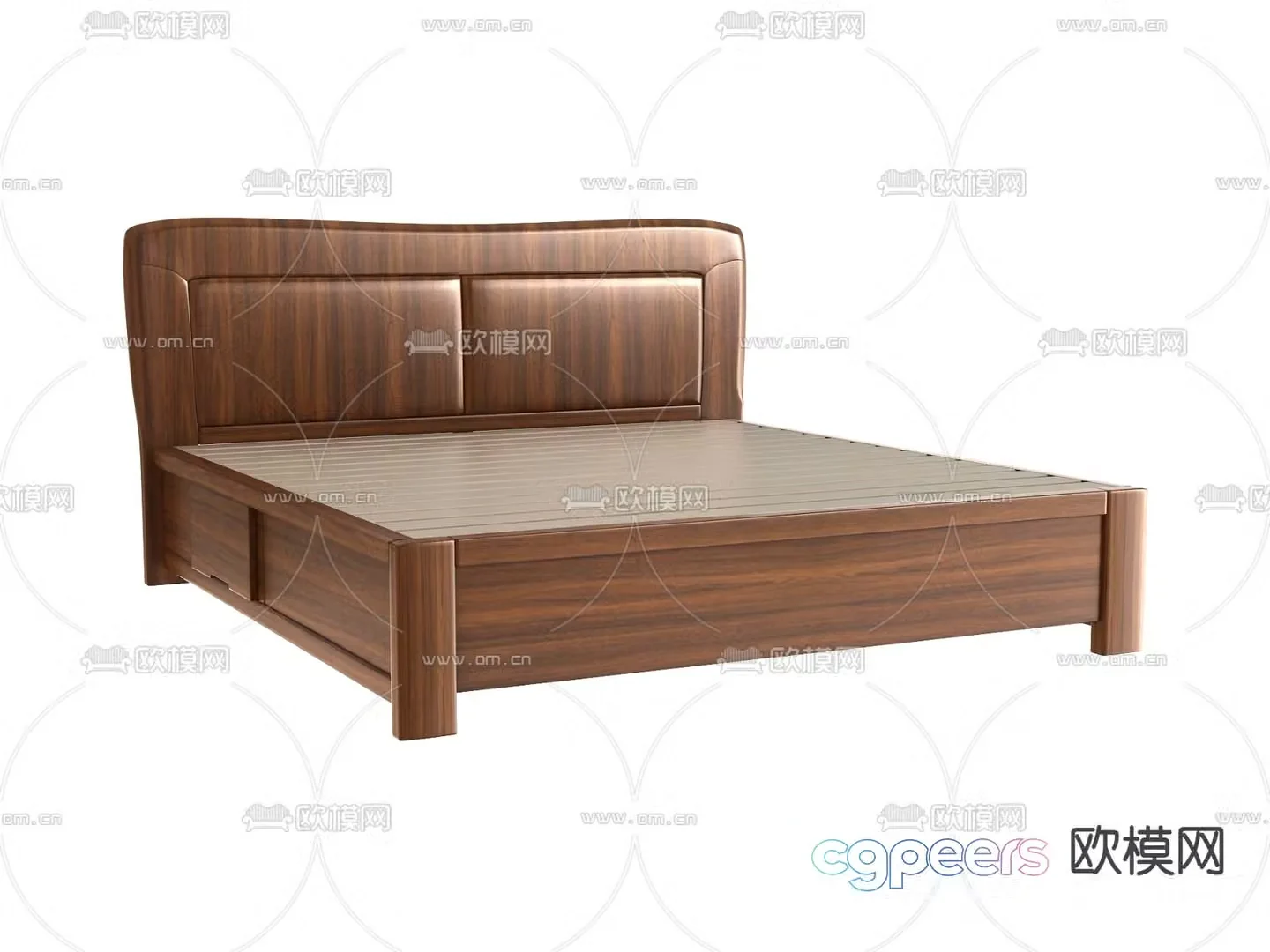 Solid wood double bed 3d model