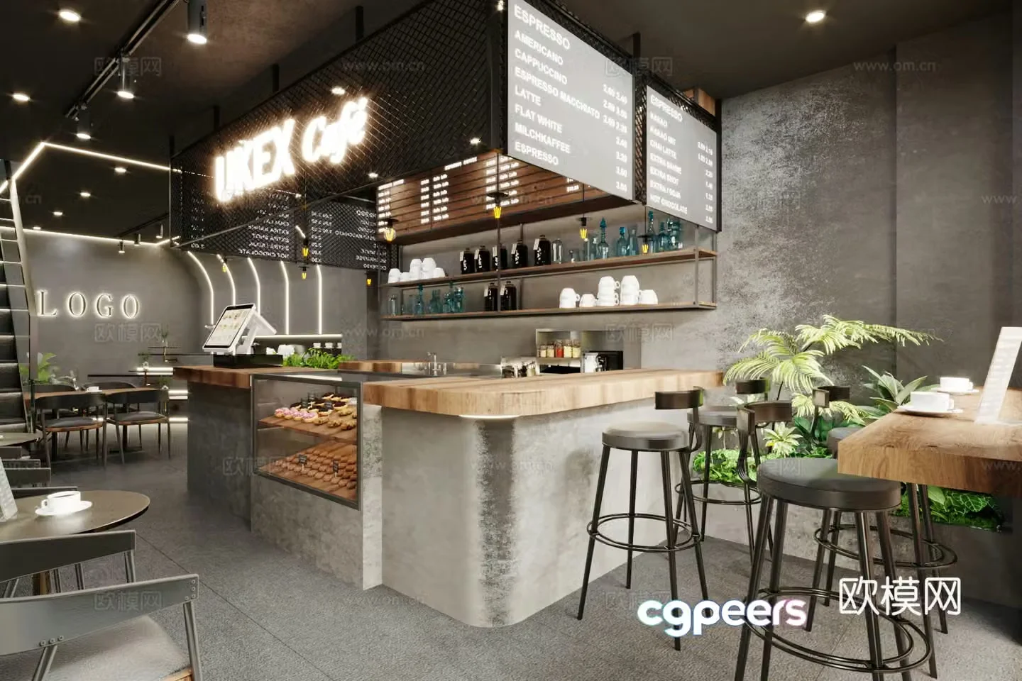 Industrial style coffee shop coffee shop operation table milk tea shop workbench restaurant water bar coffee table 3d model