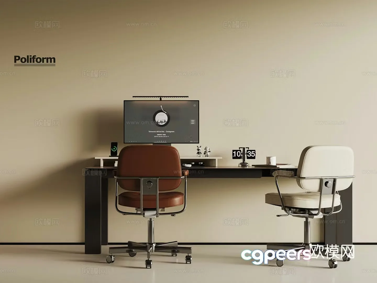 Modern desk office desk computer desk desk chair e-sports chair 3d model